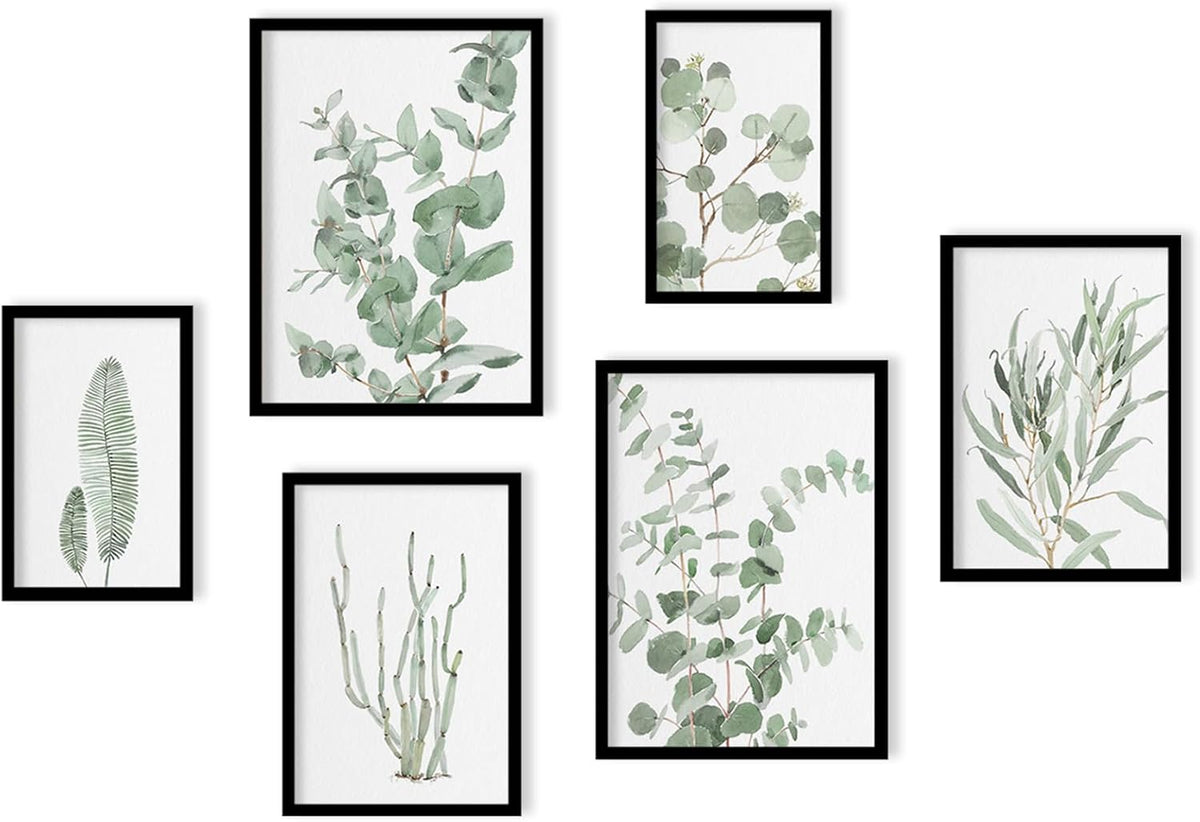 Sage Green Eucalyptus Floral Decorative Framed Wall Art Set