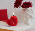 Love heart scented candle, handmade aesthetic carved soy wax aroma decorative art candle for table photo prop.