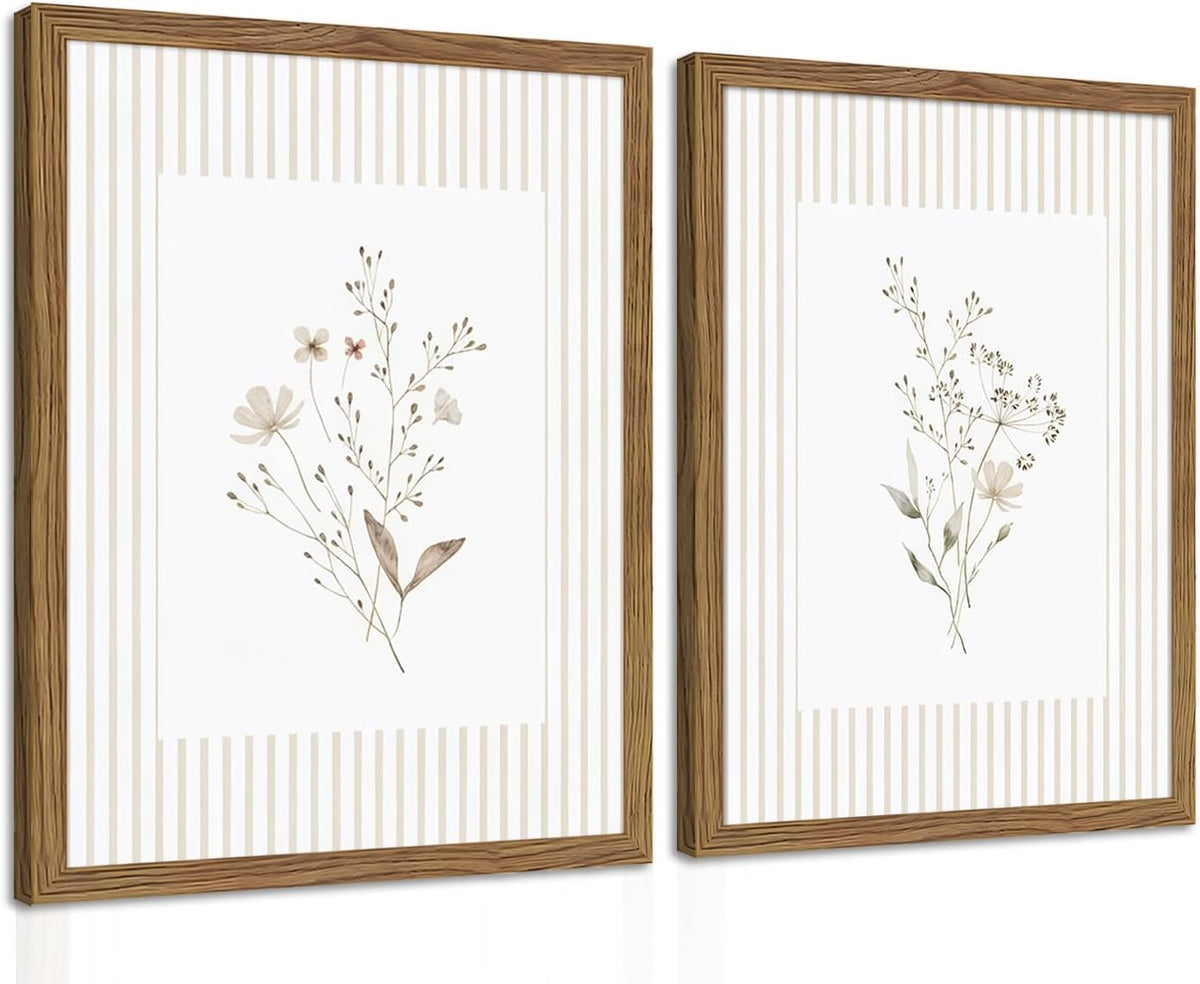 Vintage Neutral Wildflower Floral Decorative Framed Art Set
