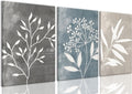 Blue Grey Beige Botanical Floral Decorative Framed Canvas Art Set