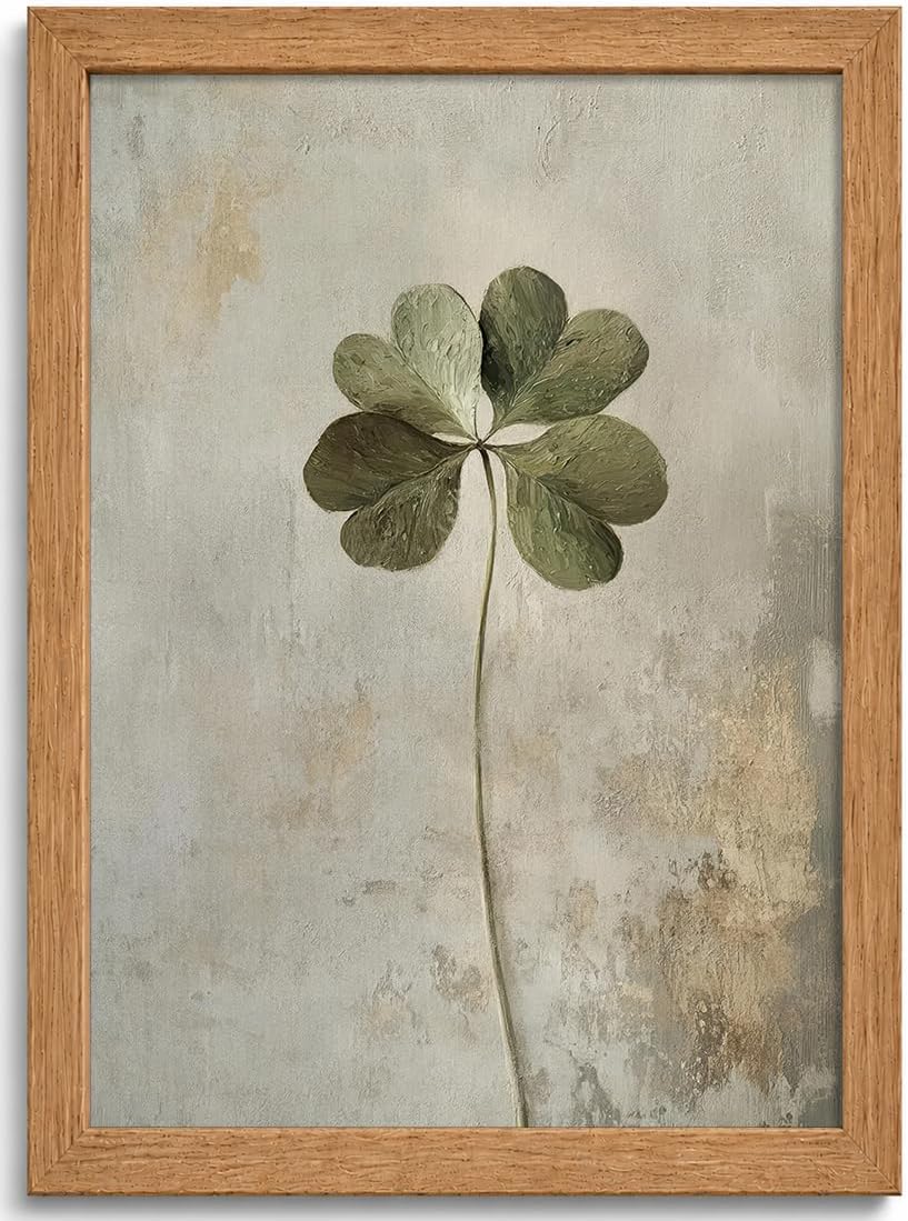 Vintage Four-Leaf Clover Framed Floral Decorative Art