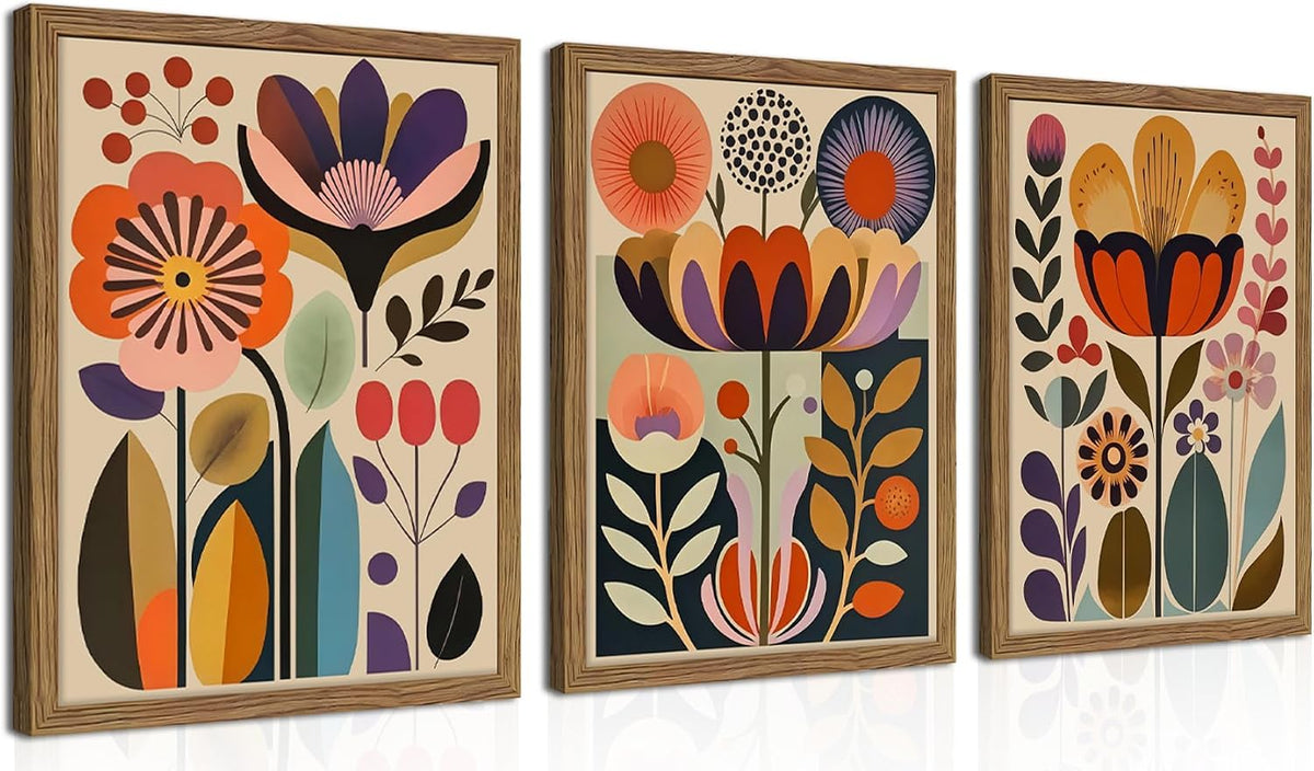 Scandinavian Floral Framed Canvas Art Set