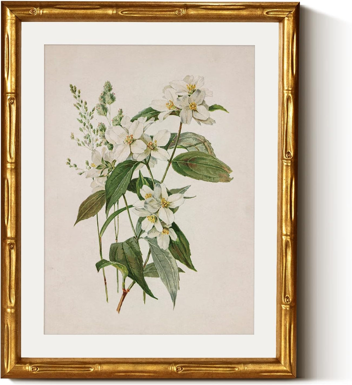 Vintage Flowers Bamboo Gold Framed Floral Decorative Art