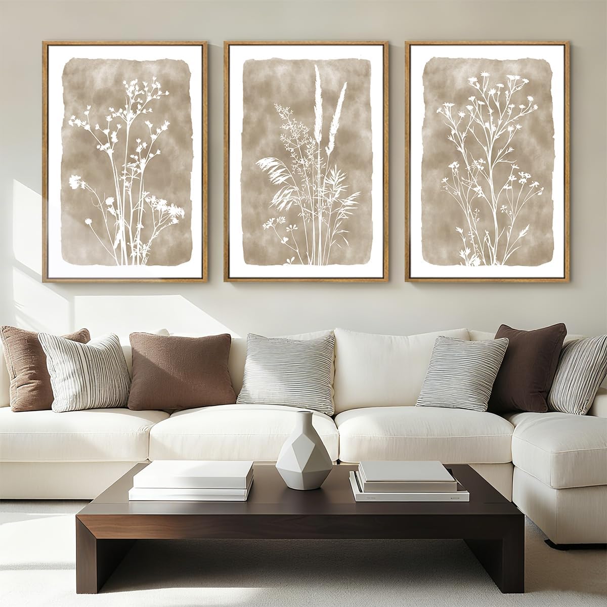 Beige Botanical Floral Decorative Framed Wall Art Set