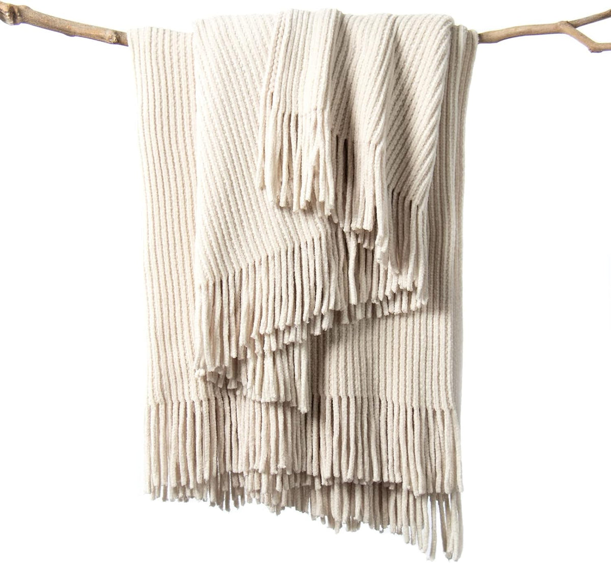 Farmhouse Knitted Throw Blanket with Fringes