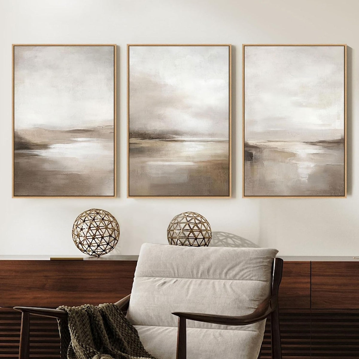 Neutral Abstract Minimalist Framed Wall Art