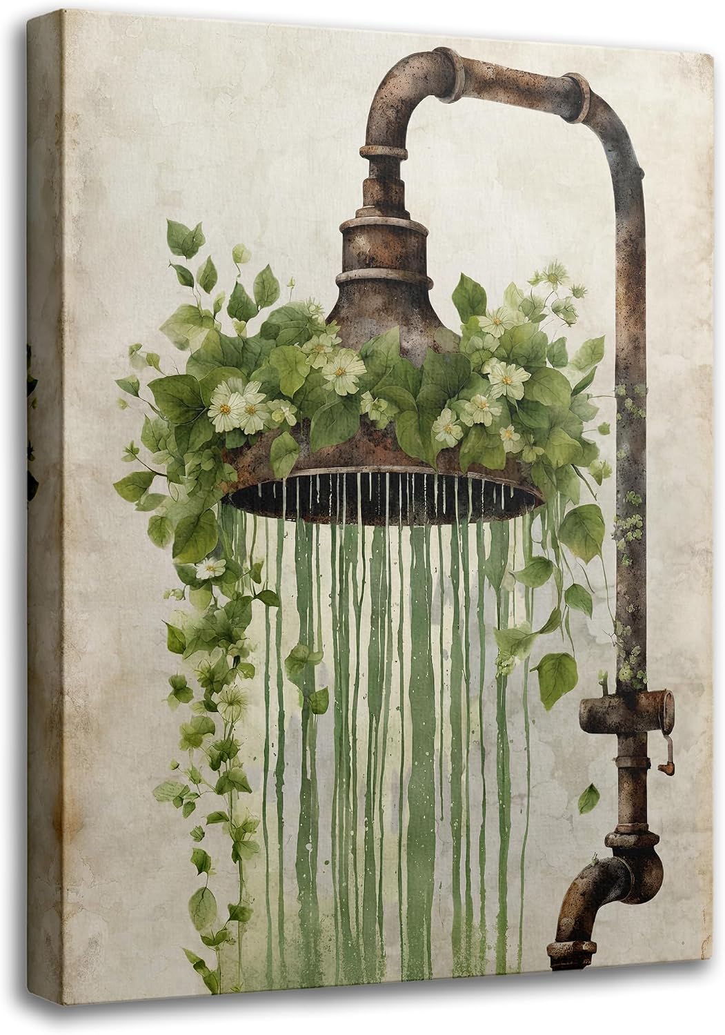 Vintage Shower Head Botanical Floral Decorative Framed Art