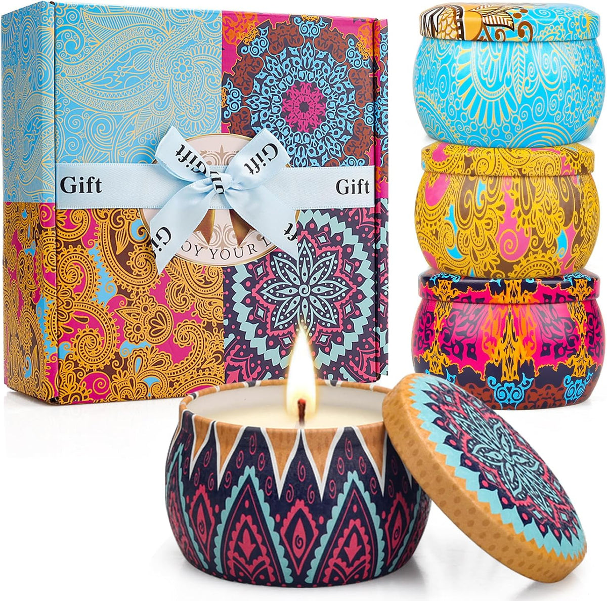 Valentine's Day scented candle gift set, long-lasting scented soy wax candles with fig, lemon, spring and lavender.