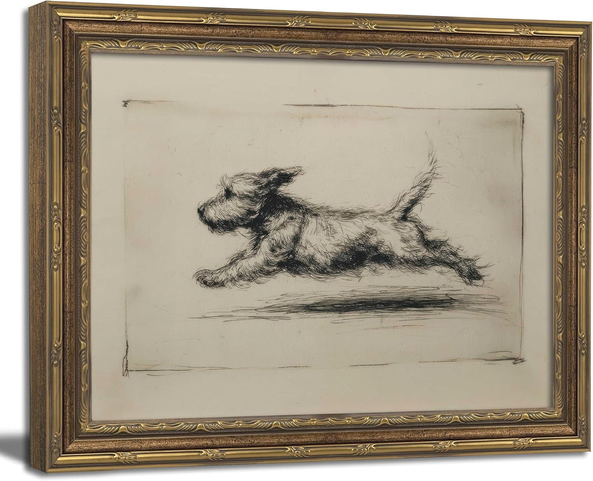 Vintage Dog Sketch Gold Framed Wall Art