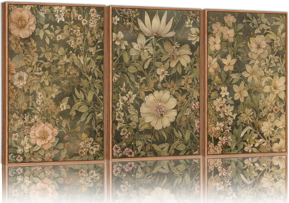 Vintage Floral Mid-Century Decorative Framed Canvas Art