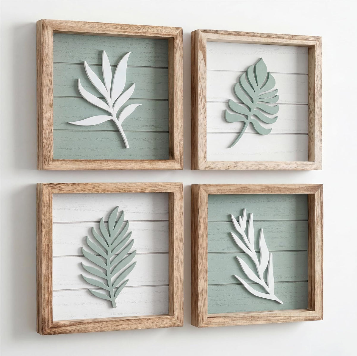 Textured 3D Sage Green Botanical Floral Decorative Wall Art Set