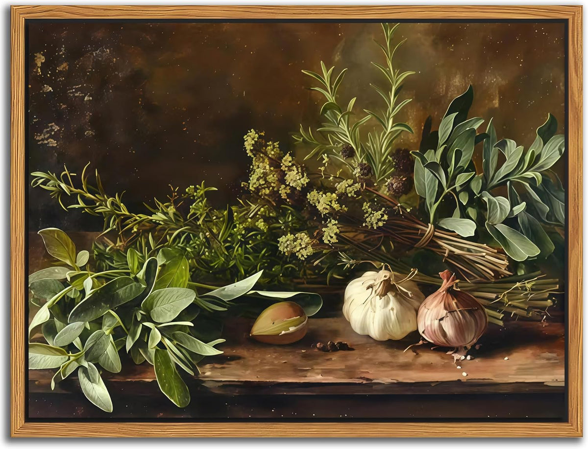 Vintage Kitchen Herbs Botanical Floral Decorative Framed Art