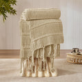 Boho Knitted Throw Blanket with Tassels