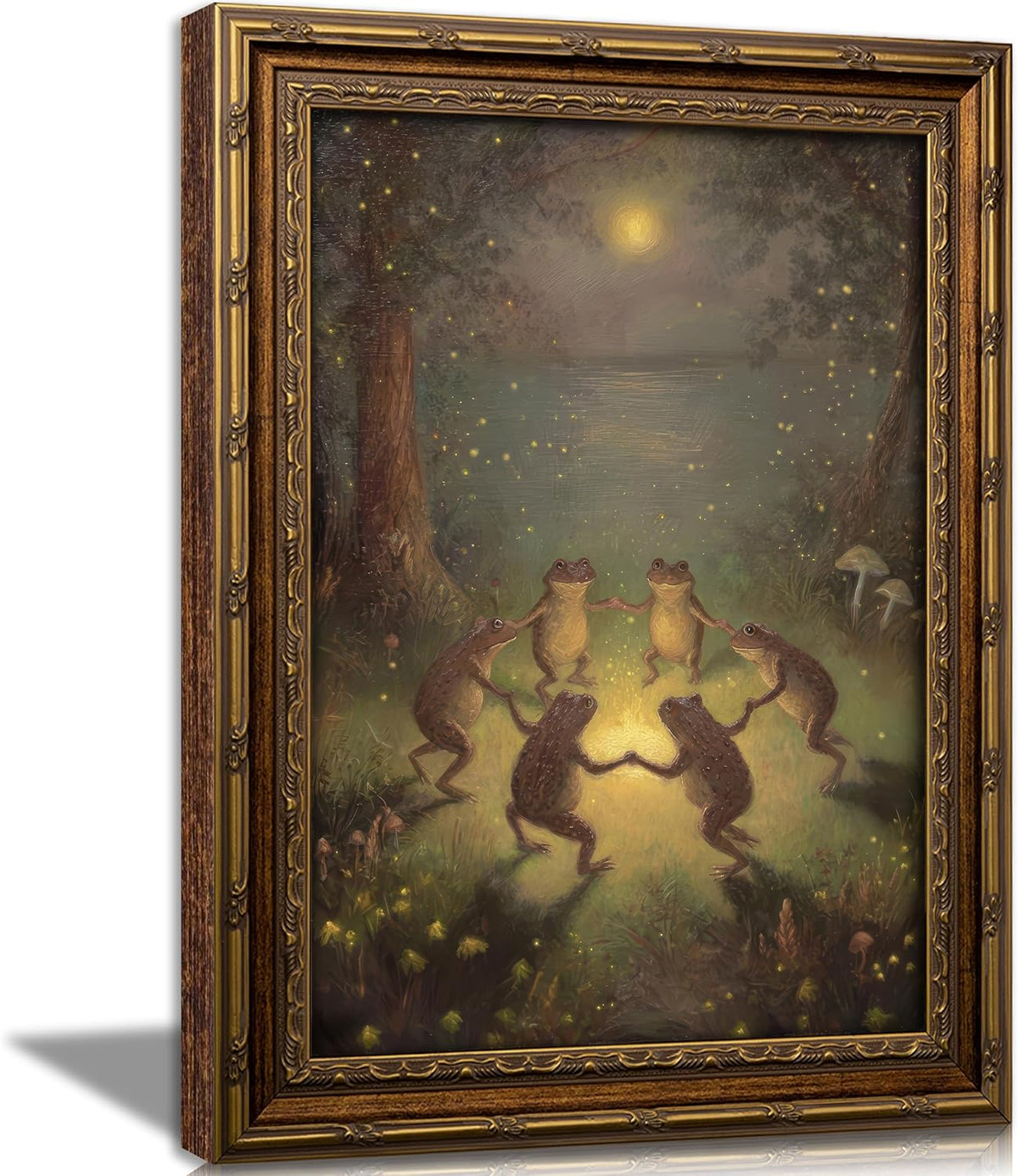 Whimsical Frog Vintage Gold Framed Wall Art
