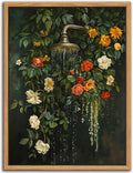 Red Rose Shower Head Framed Floral Decorative Wall Art