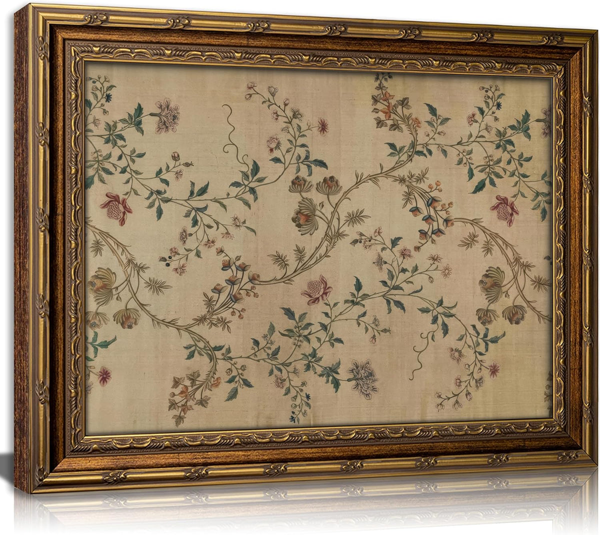 Gold Framed Floral Vine Decorative Canvas Wall Art