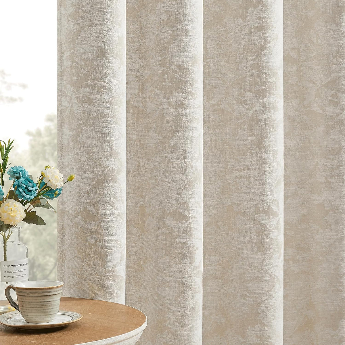 Chenille Floral Jacquard Blackout Curtains