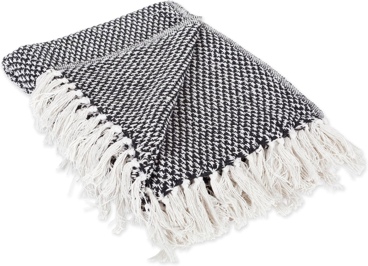 Woven Cotton Throw Blanket with Fringe