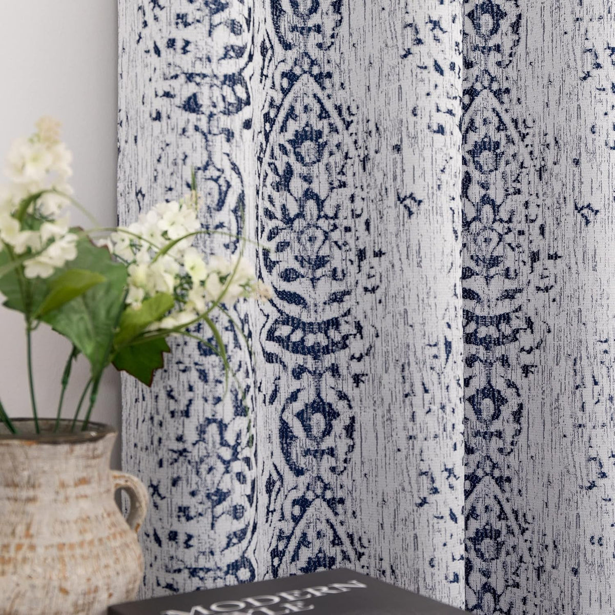 Distressed Geometric Jacquard Curtains